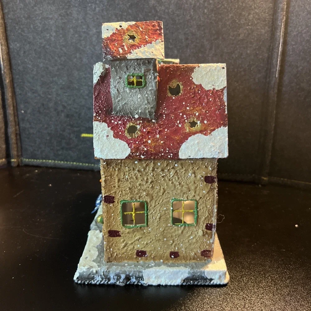 VINTAGE HOME INTERIORS XMAS Church Tin Luminary DBL Votive Candle‎ Holder (#V45)